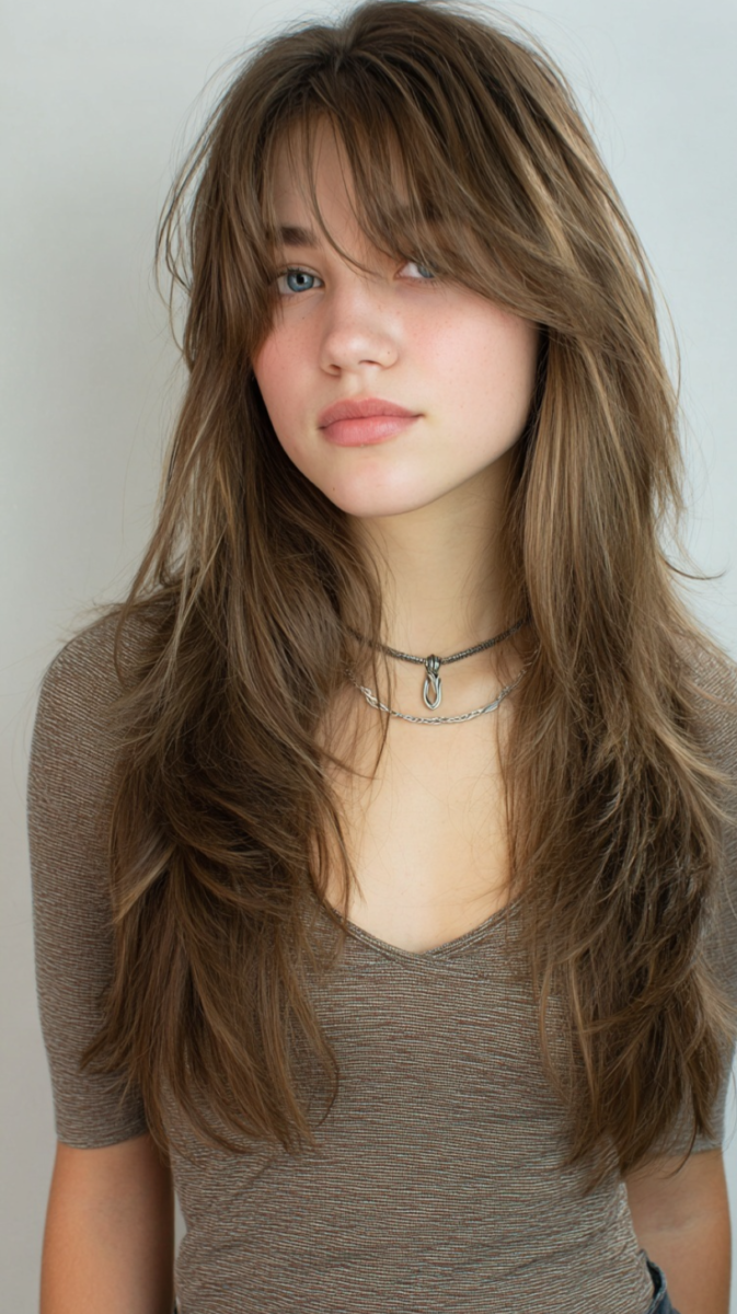 Mi-long dégradé frange 50 ans