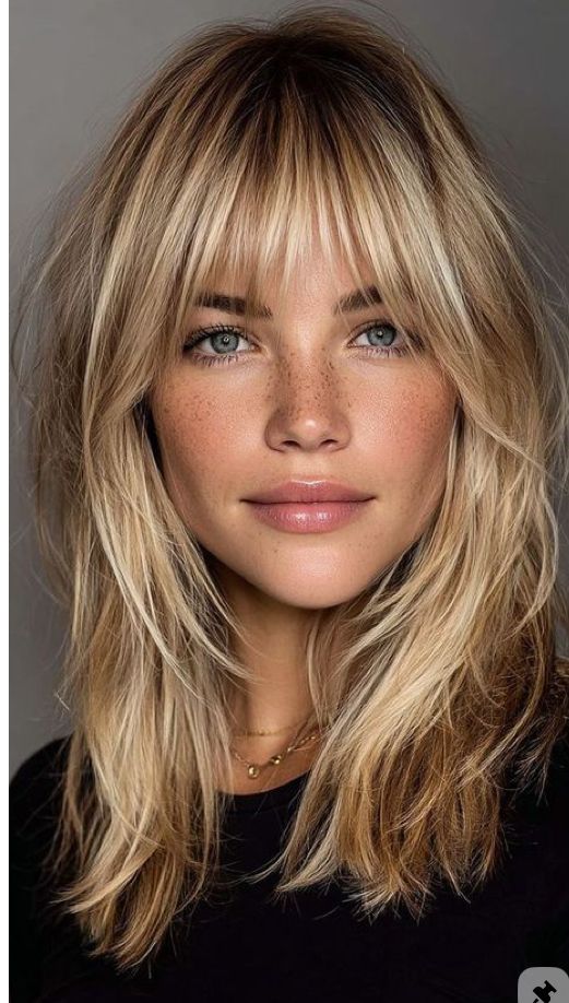 Mi-long dégradé frange 50 ans