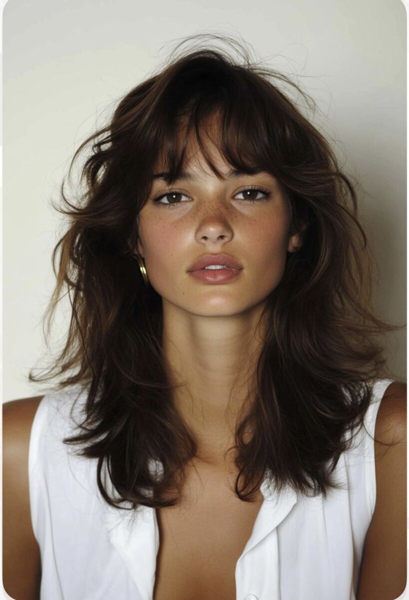 Mi-long dégradé frange 50 ans