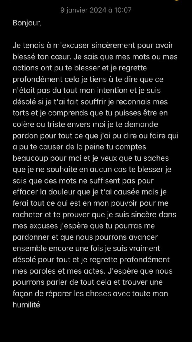 Message ex petit ami